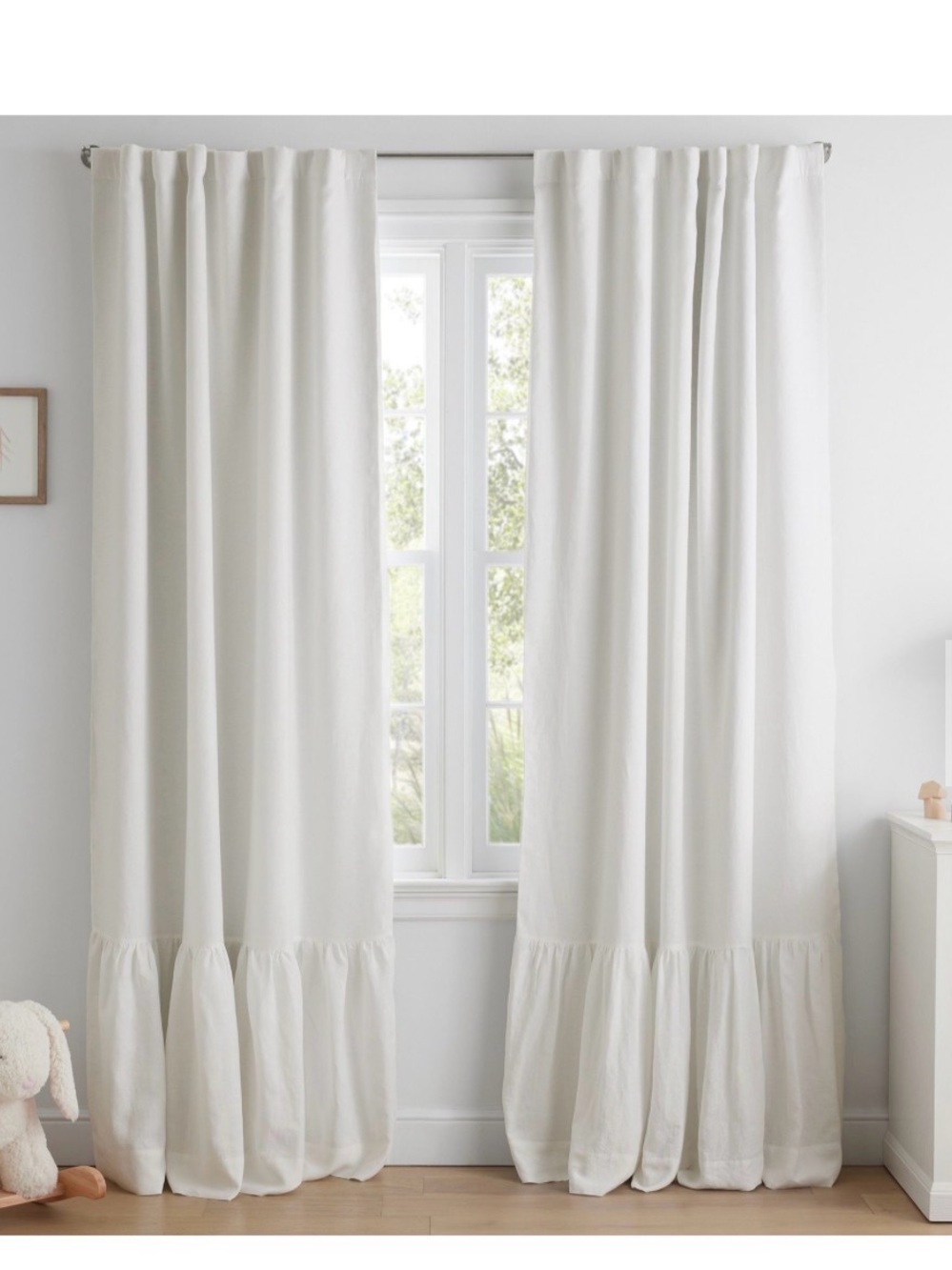 Pottery Barn farmhouse White Ruffled Curtain Panels 2 panels 52W x 84L